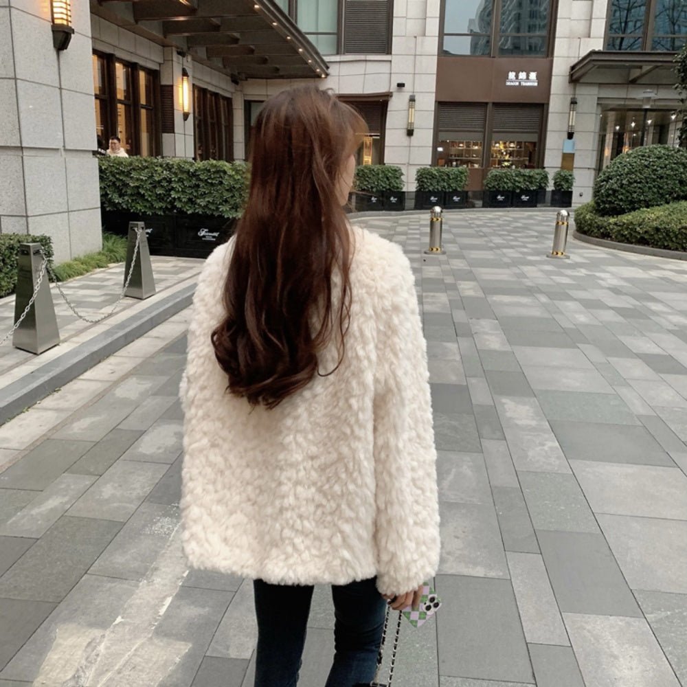 ラウンドネックツイードファーコート｜オフィスカジュアル レディース