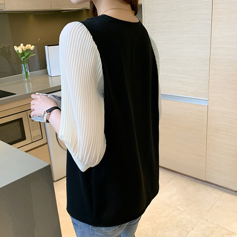 配色デザイン切り替えプリーツブラウス｜オフィスカジュアル レディース 通販【ミレジェネ】