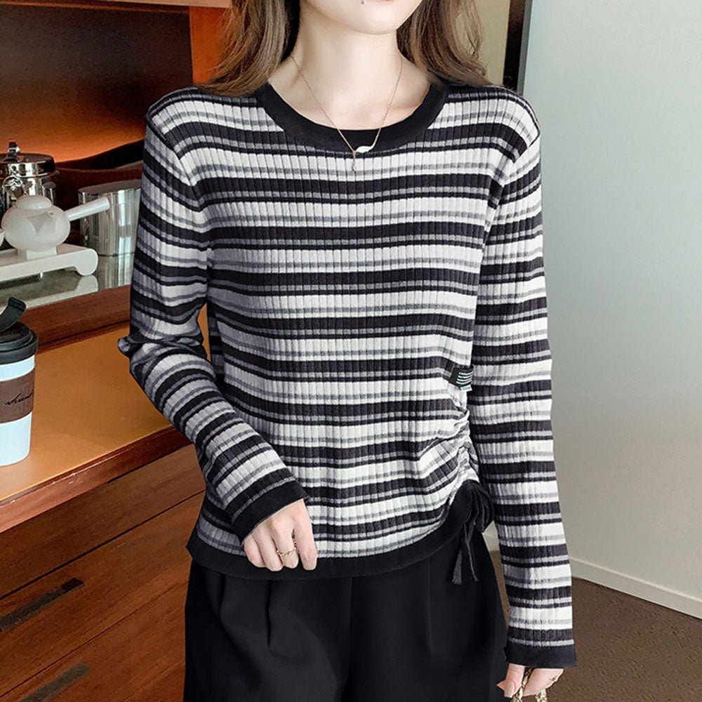 サイド絞りボーダートップス｜オフィスカジュアル レディース 通販【ミレジェネ】