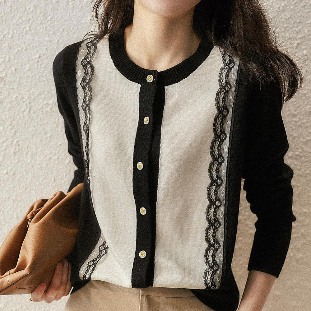美品　Rene レース付きベージュロングカーディガン　34 カーディガン