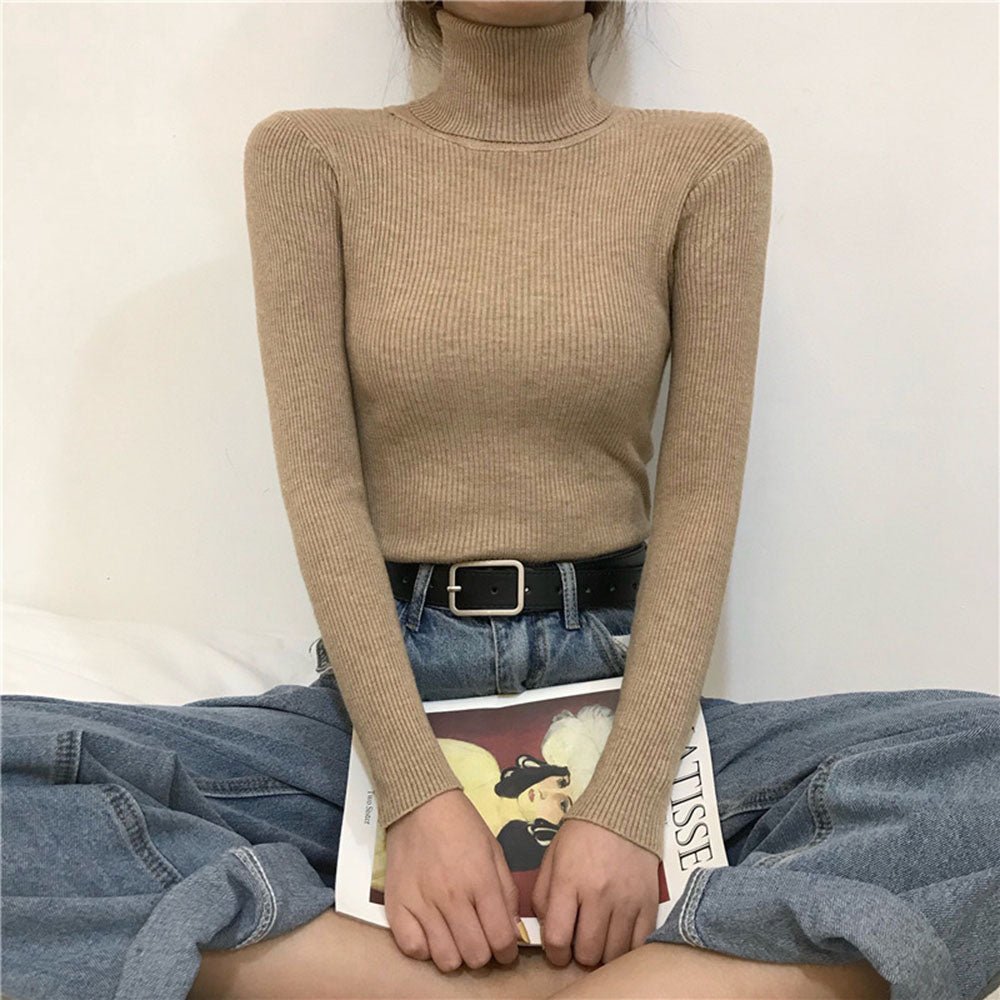 リブハイネックニット