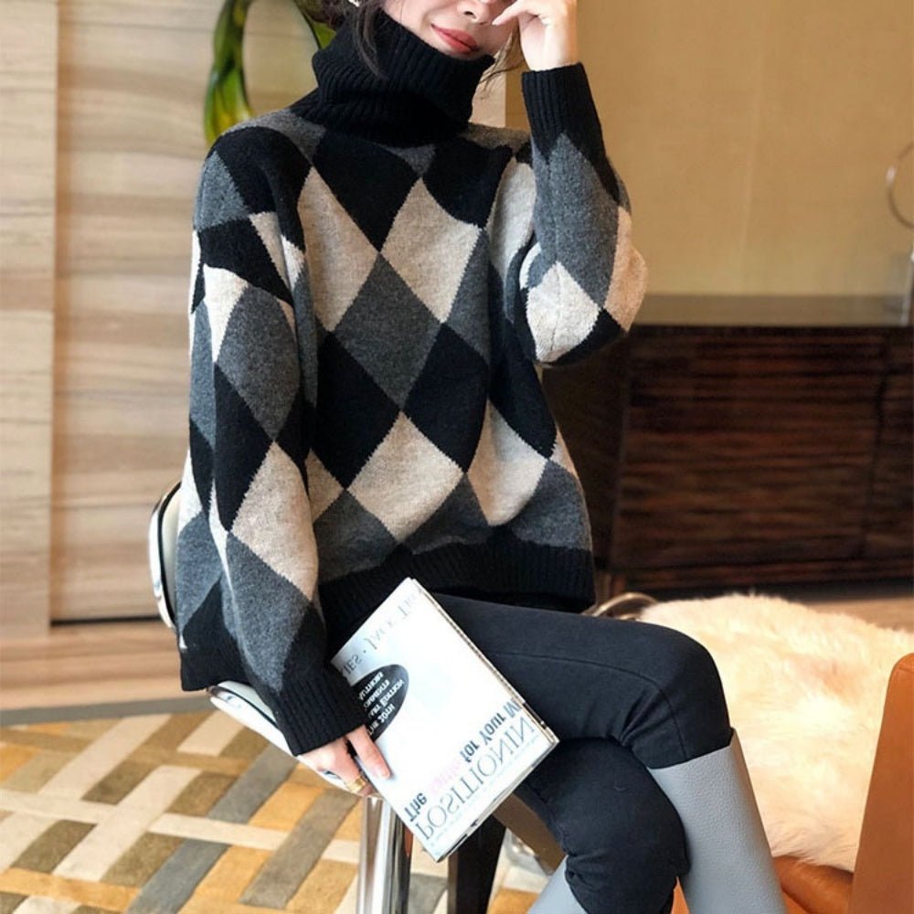 ハイネックアーガイル柄ニット｜オフィスカジュアル レディース 通販