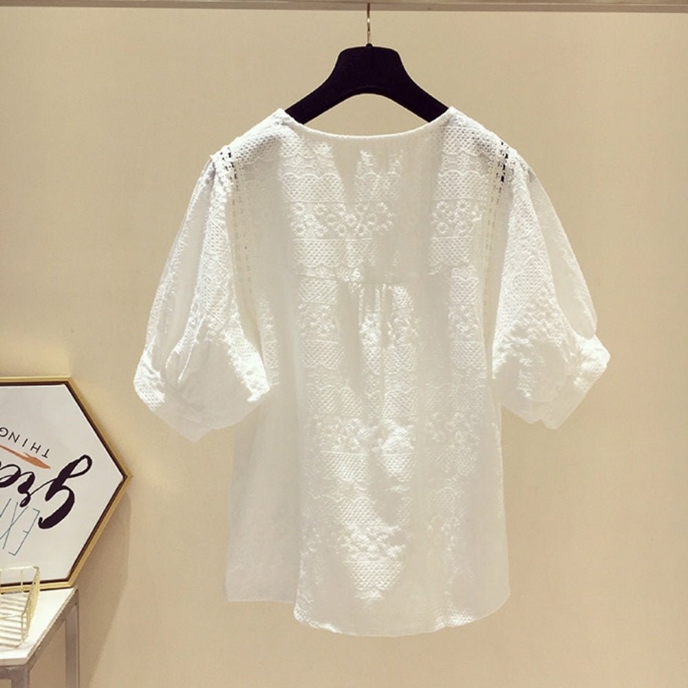 ラウンドネック花柄シースルートップス