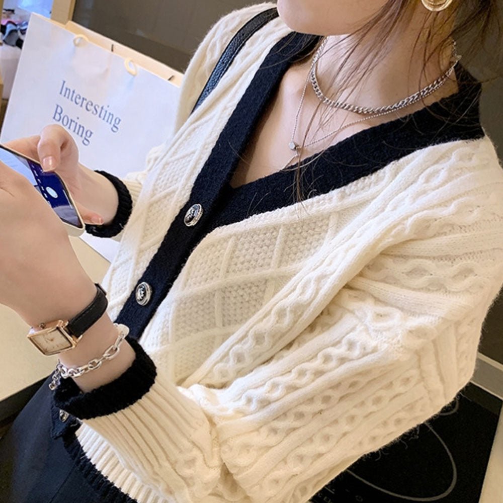 配色ニットカーディガン