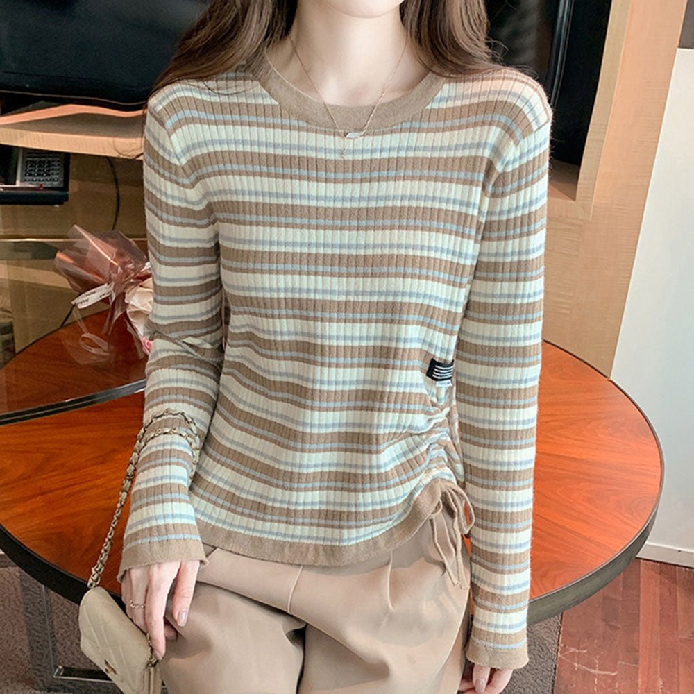 サイド絞りボーダートップス｜オフィスカジュアル レディース 通販