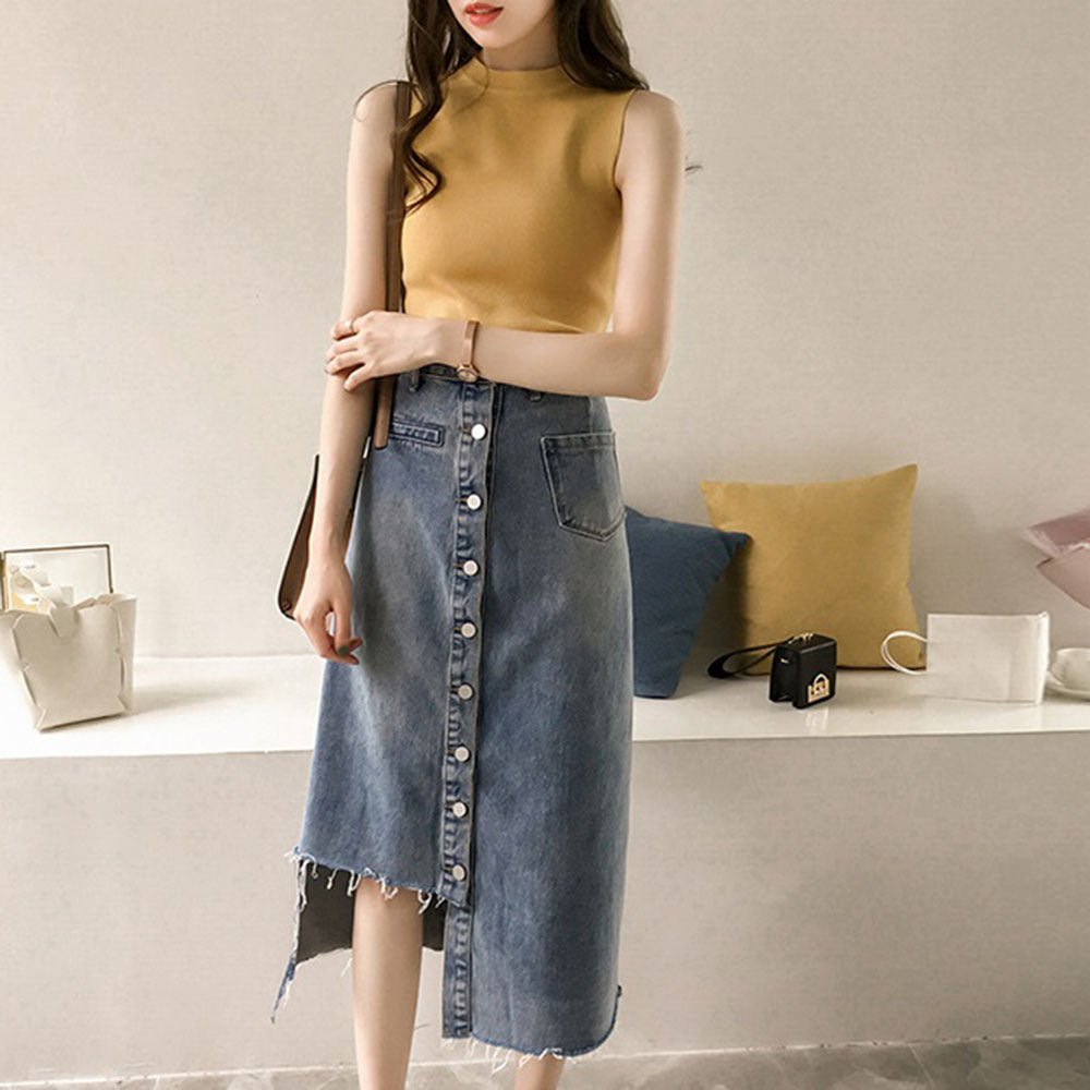 ボトルネック無地サマーニットタンクトップ - Millennial Generation