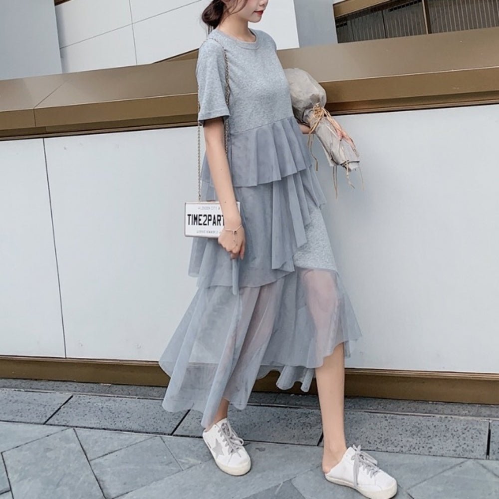 裾シースルードレープ半袖ワンピース - Millennial Generation