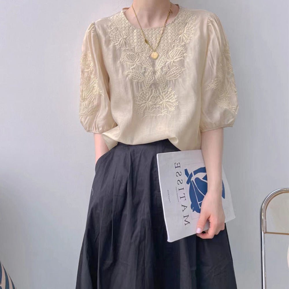 刺繍シアーシャツ｜オフィスカジュアル レディース 通販【ミレジェネ】