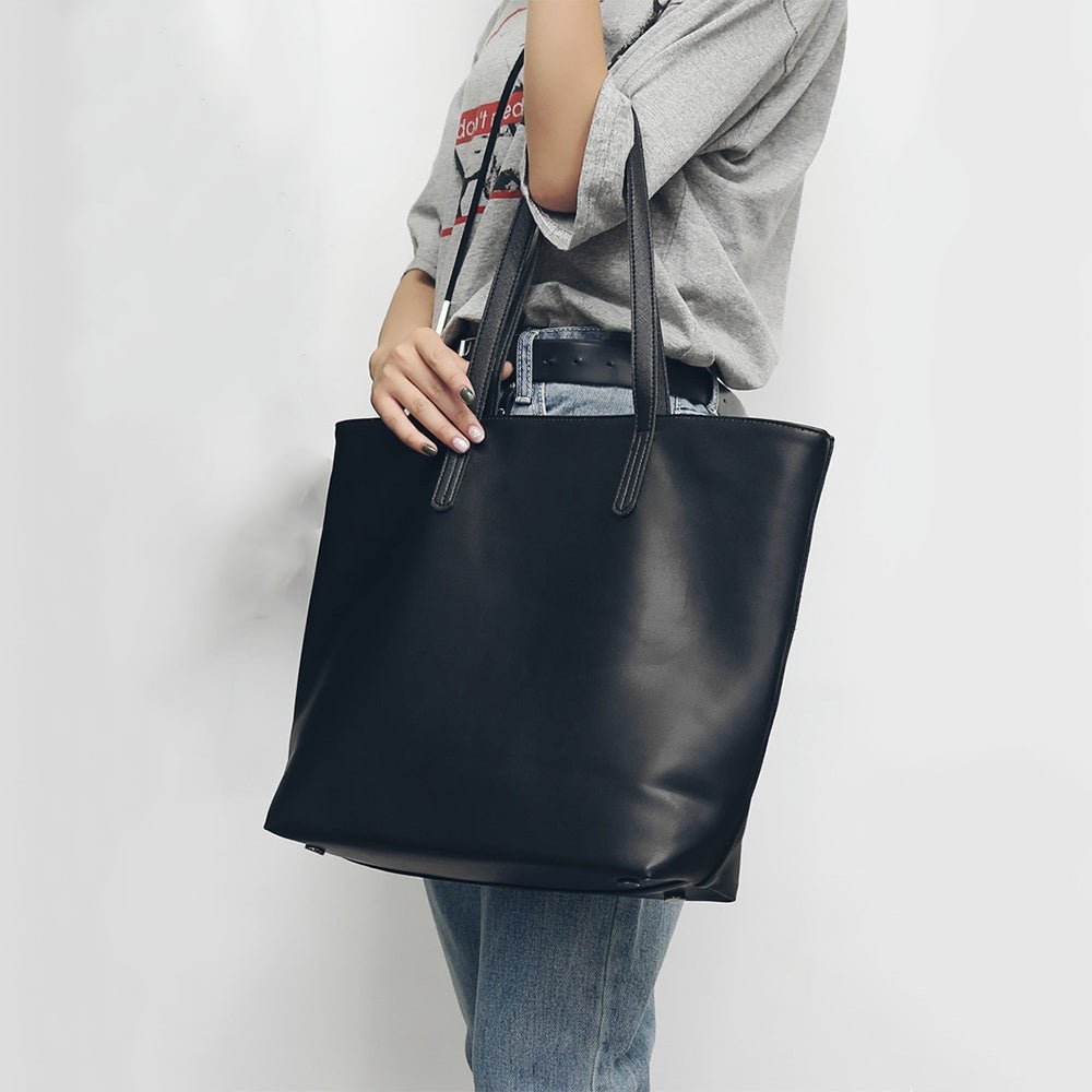 レザー トートバッグ 黒 大容量 大容量フェイクレザートートバッグ｜オフィスカジュアル レディース