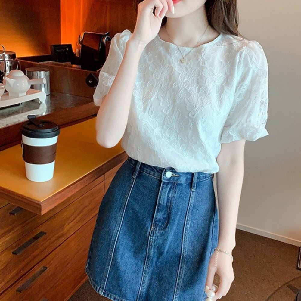 レースパフスリーブ半袖ブラウス｜オフィスカジュアル レディース 通販