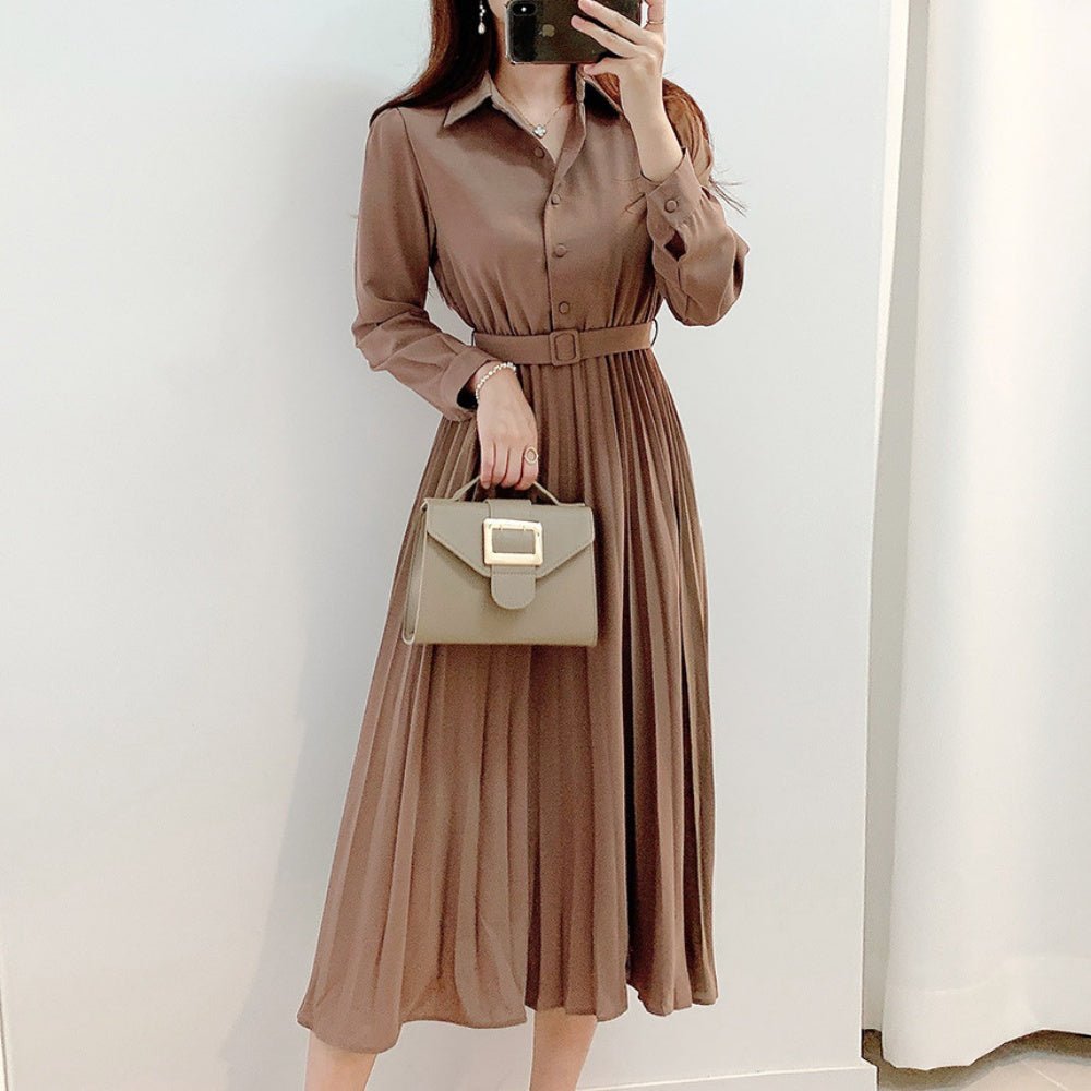 安心追跡【KAREN MILLEN】プリーツベルト付きシャツワンピ 日本製]バンドカラーシャツワンピース(ワンピース) | GIANNI LO