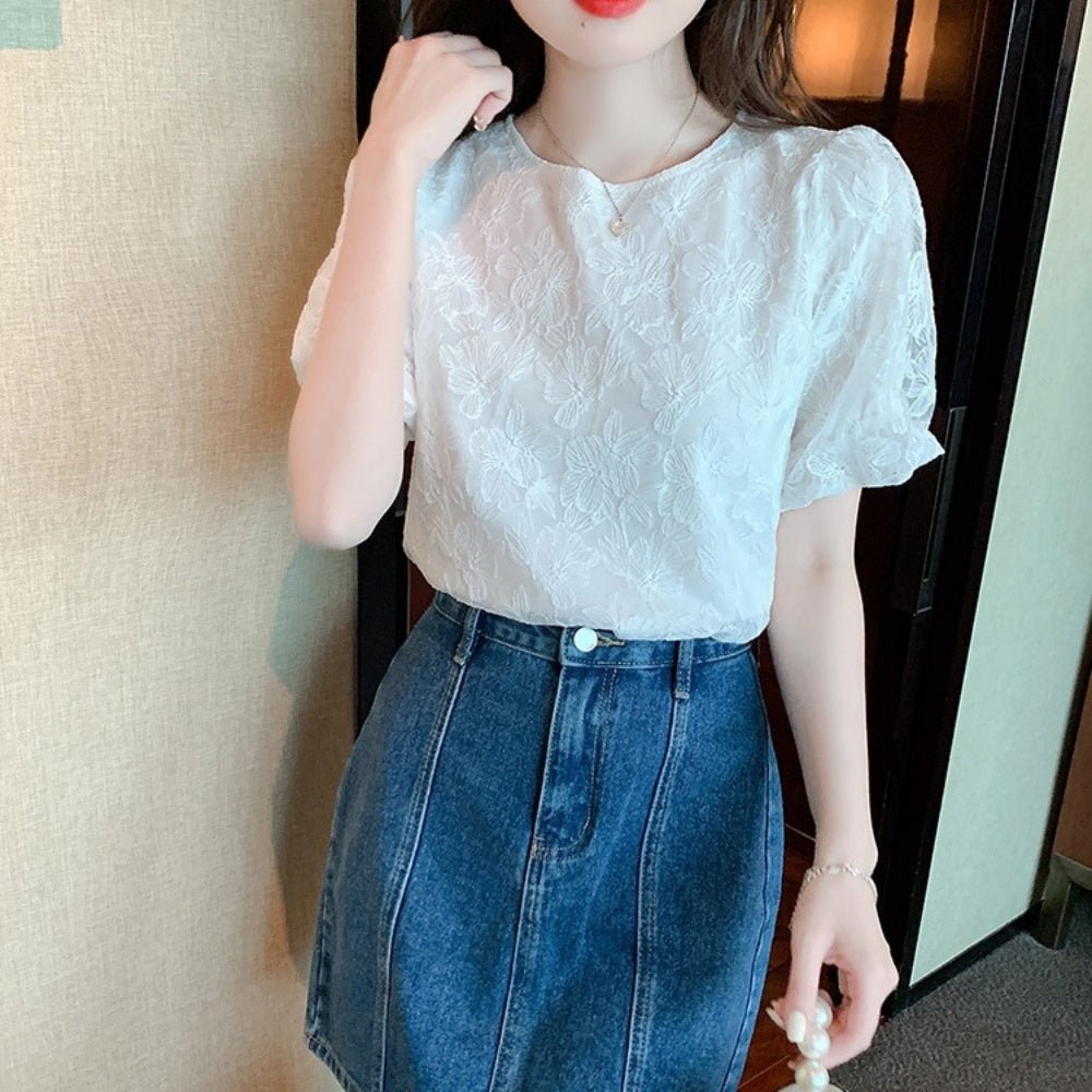 René ホワイト レース パフスリーブ シャツ René ホワイト レース パフスリーブ シャツ René ホワイト