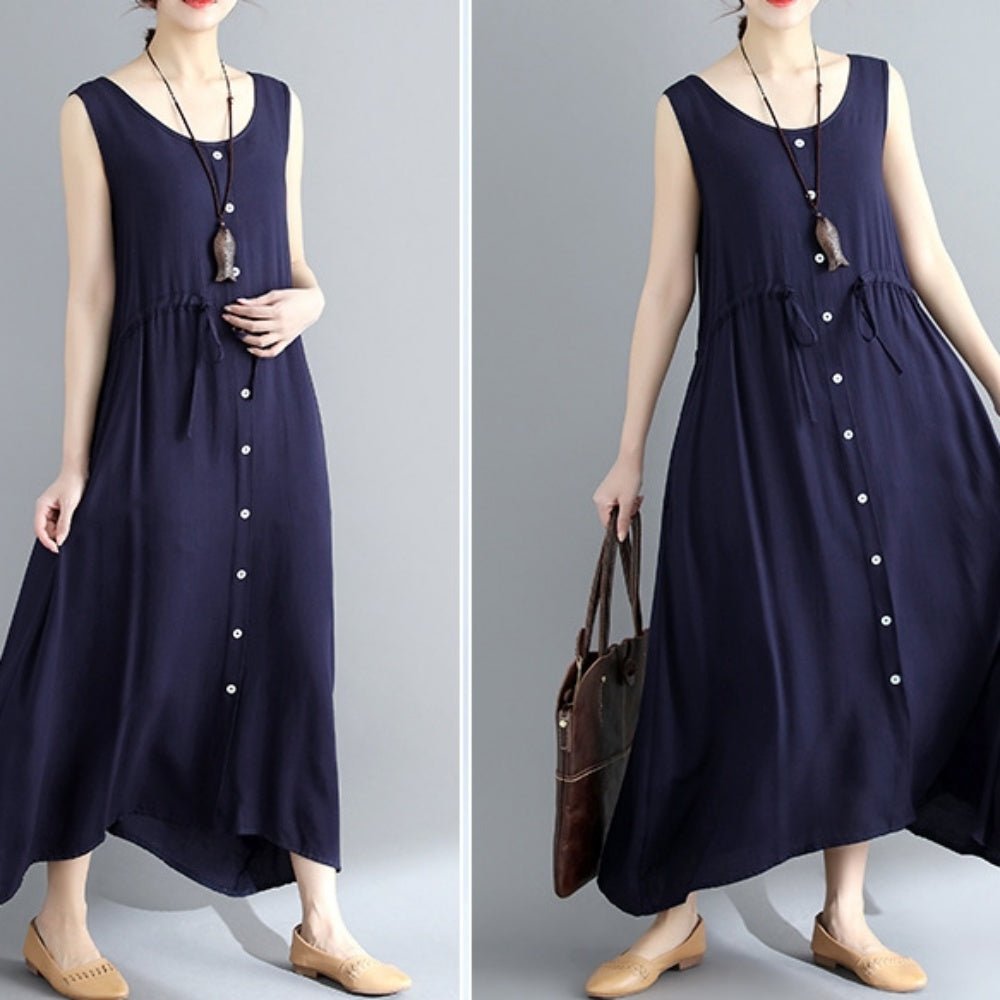 フロントボタンノースリーブマキシワンピース - Millennial Generation