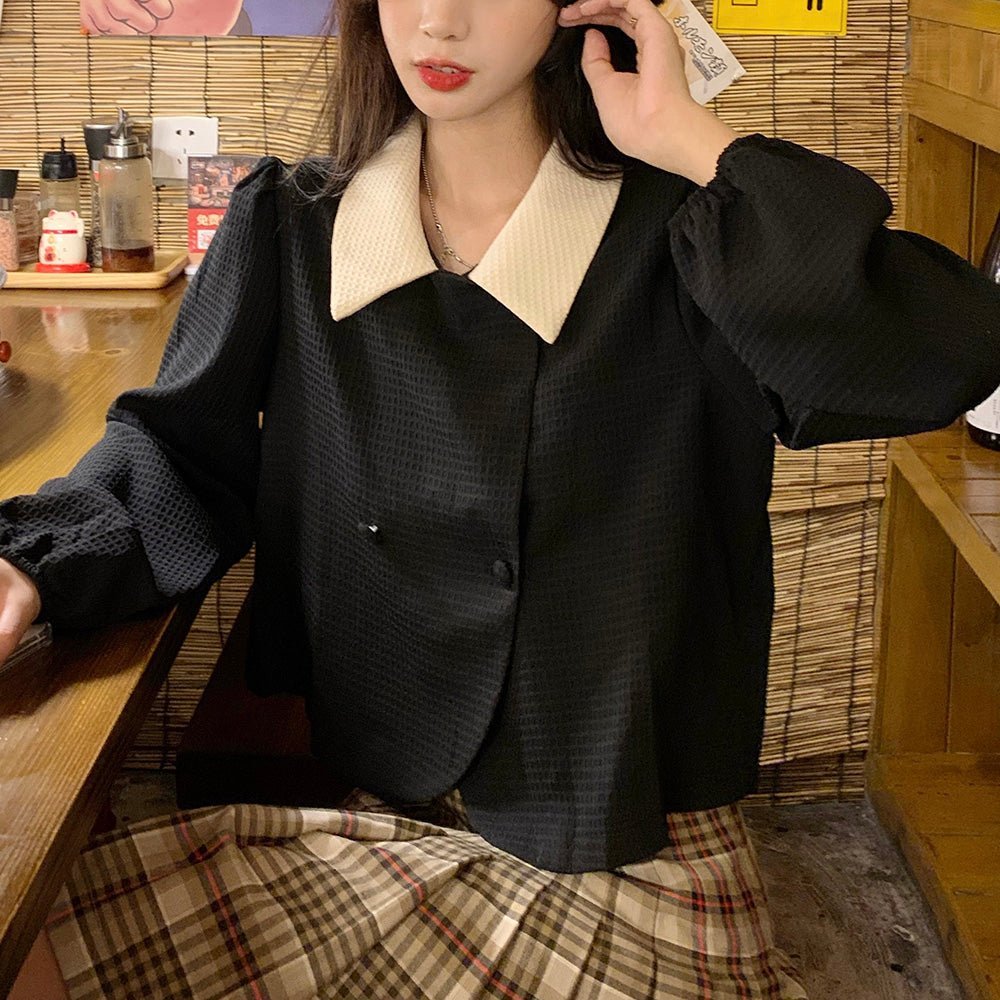 ダブルボタンジャケット風ブラウス｜オフィスカジュアル レディース