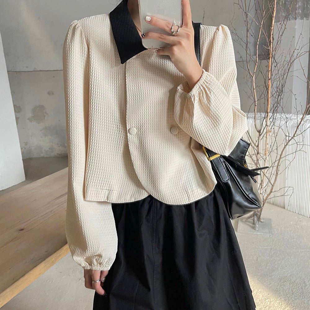 パワーショルダーダブルボタントップス｜オフィスカジュアル レディース 通販【ミレジェネ】