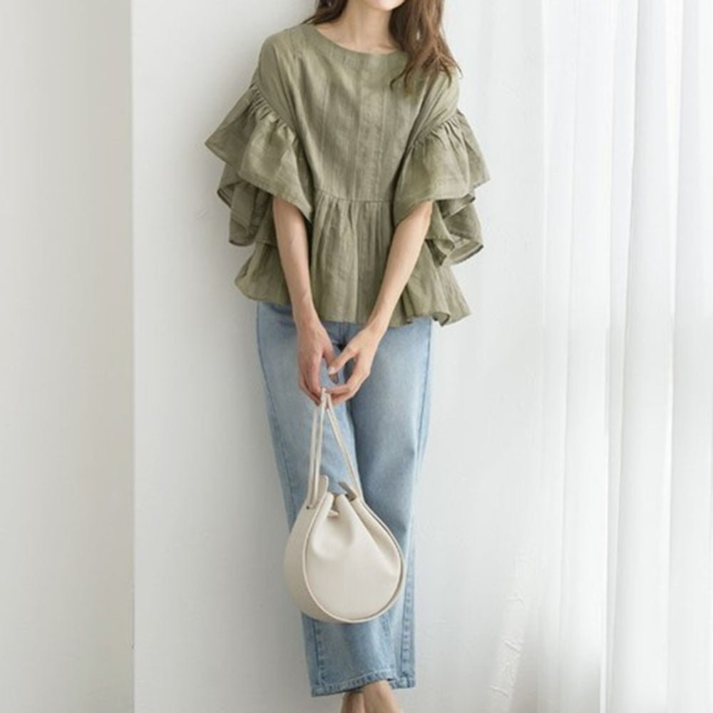 フリルボリュームフレアトップス｜オフィスカジュアル レディース 通販【ミレジェネ】