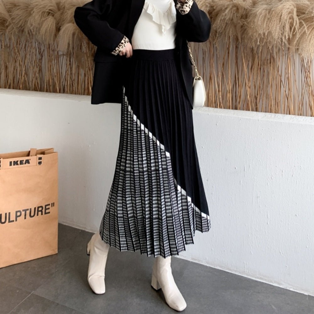 モノトーンチェックプリーツロングスカート