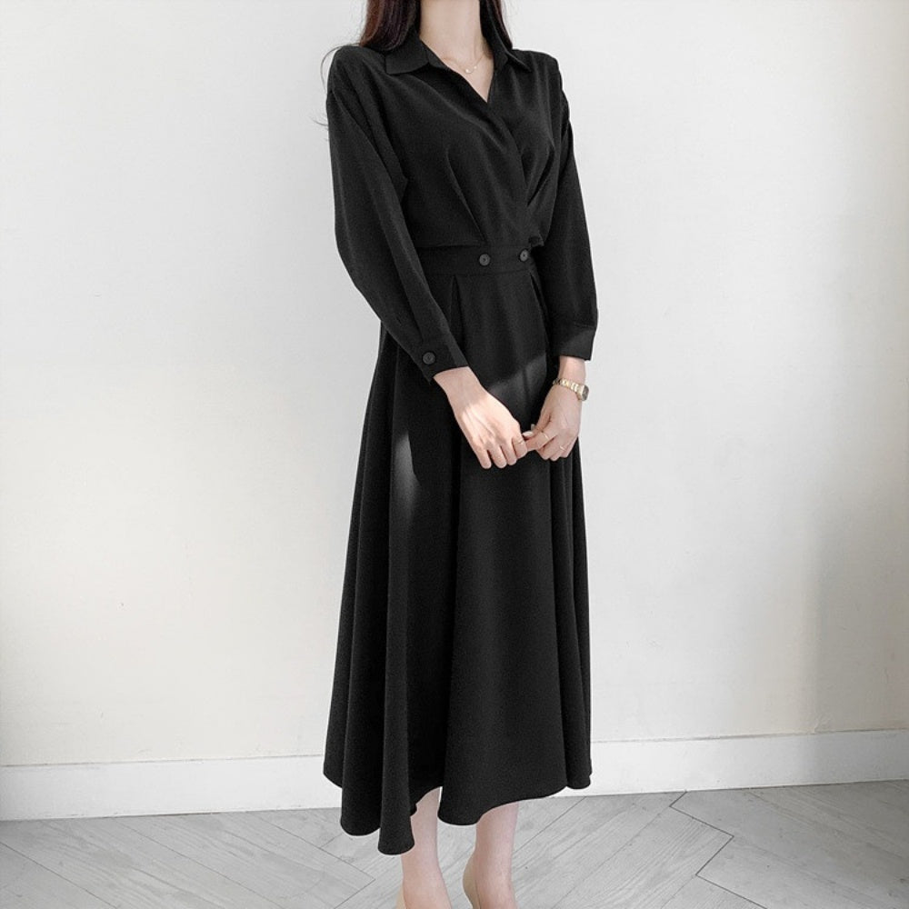 KLEIN PLUS ワンピース【40】黒紫 ボタンのワンポイントが可愛い