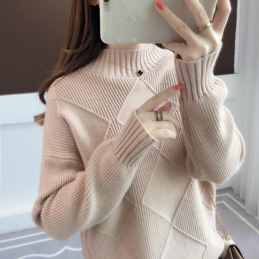 アーガイルハーフネックニット