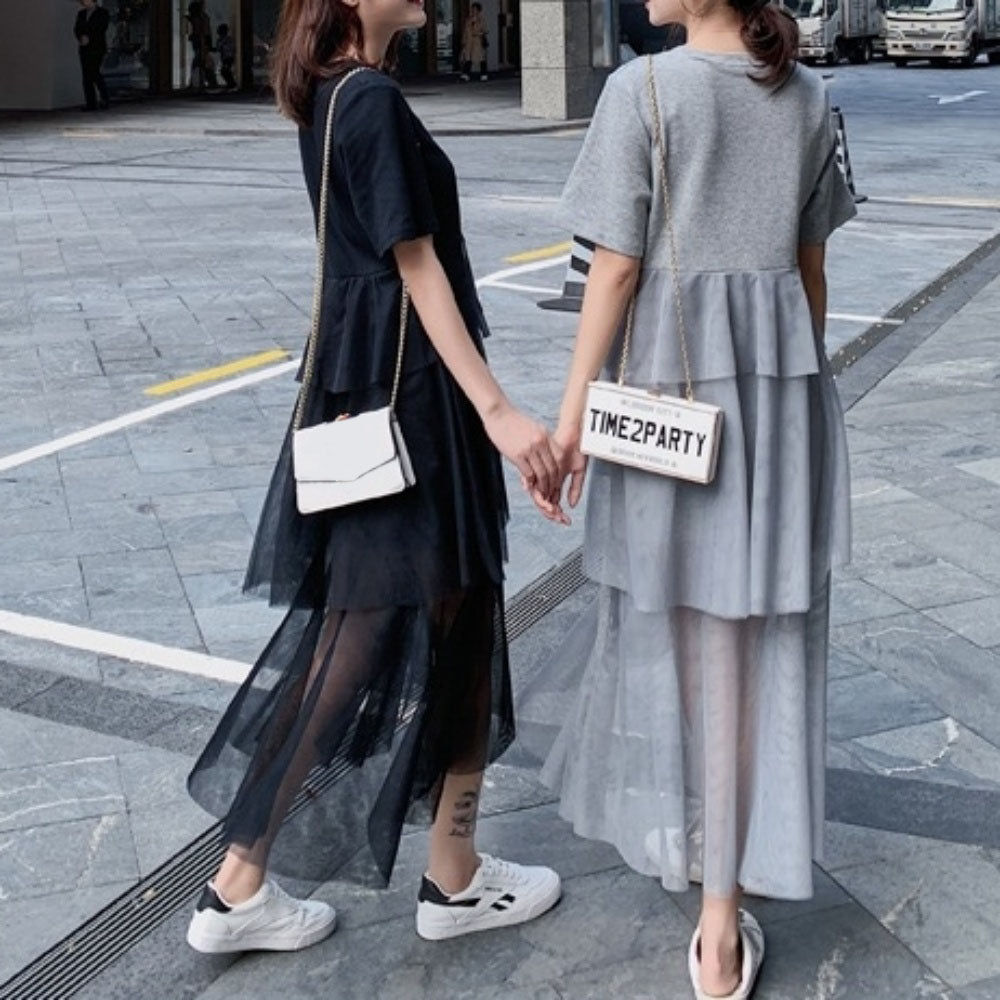 裾シースルードレープ半袖ワンピース - Millennial Generation