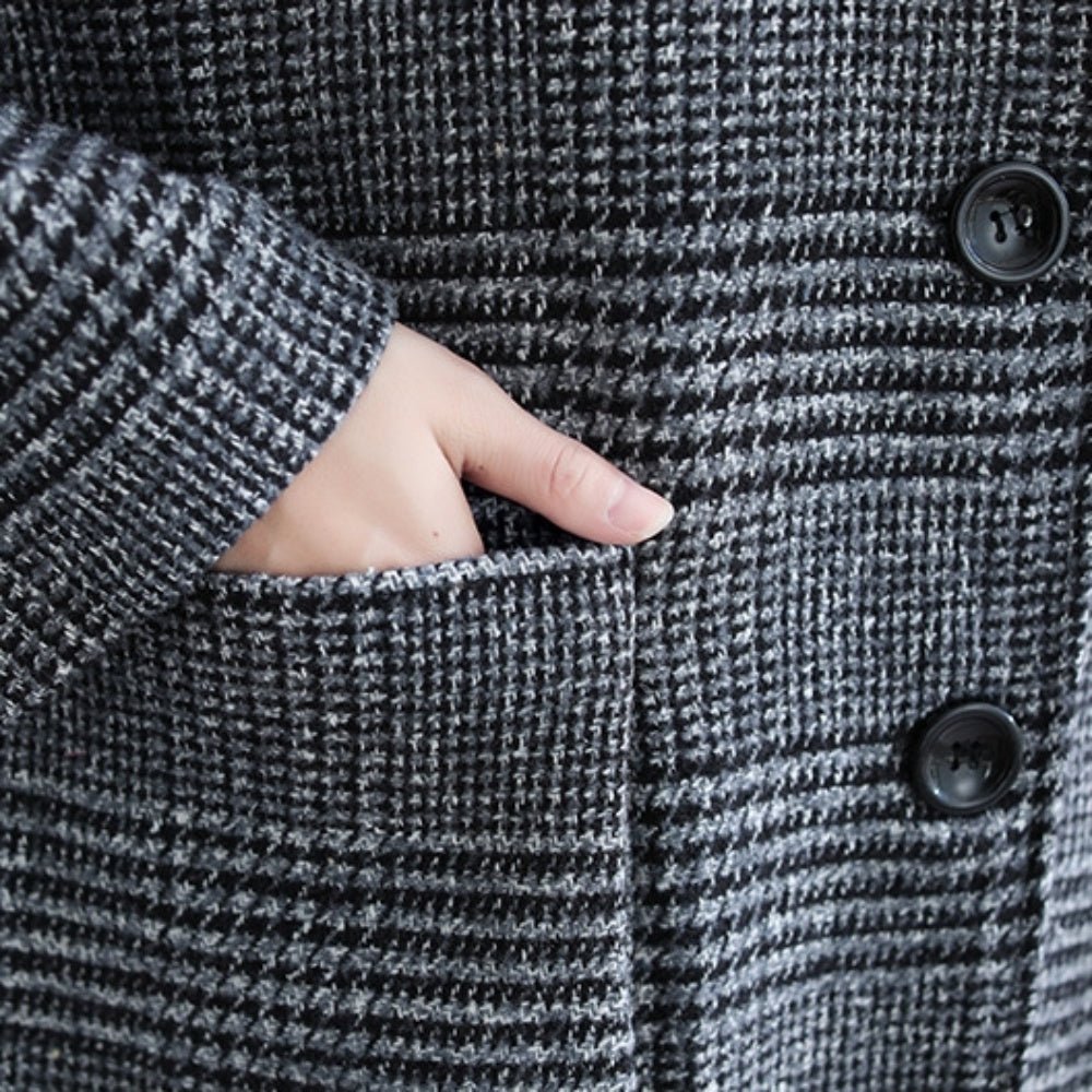 メゾンレネー　チェック　フード　ロングコート グレンチェックコートレディースアウターフーデットフードロング丈