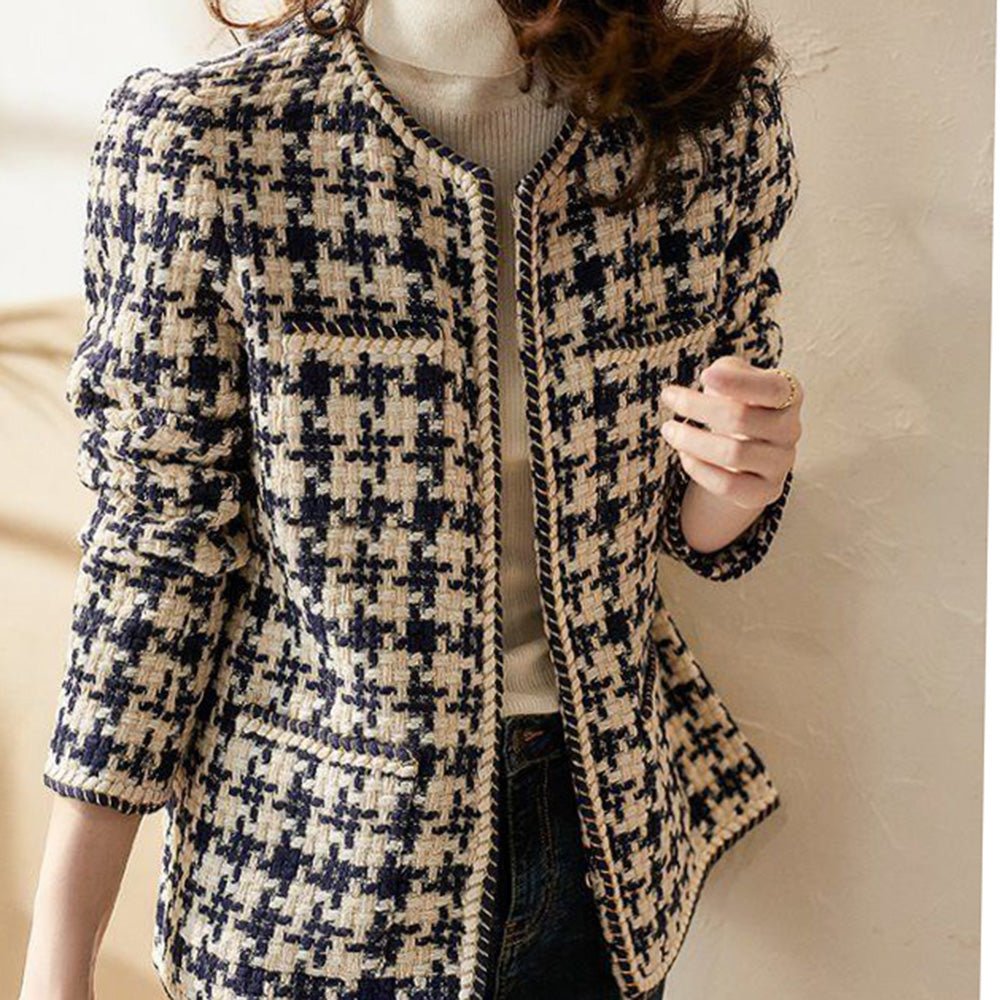 総柄ラウンドネックジャケット｜オフィスカジュアル レディース