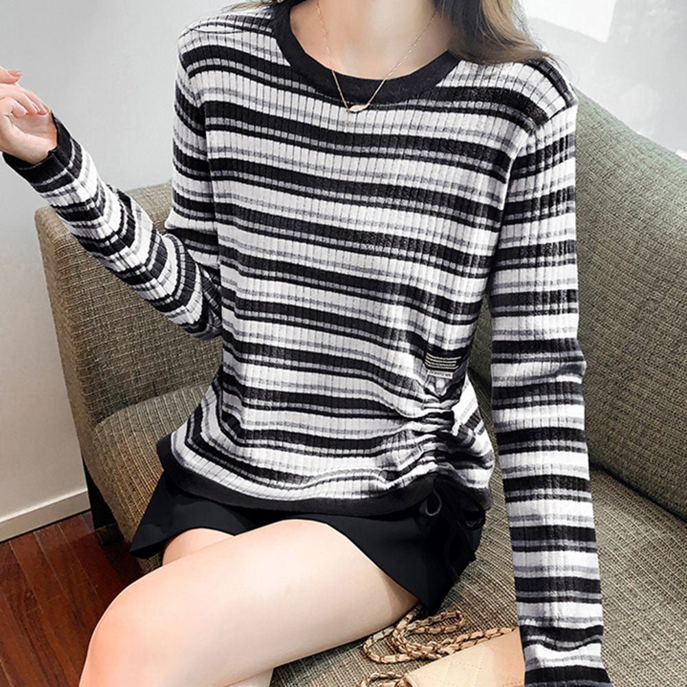 サイド絞りボーダートップス｜オフィスカジュアル レディース 通販【ミレジェネ】