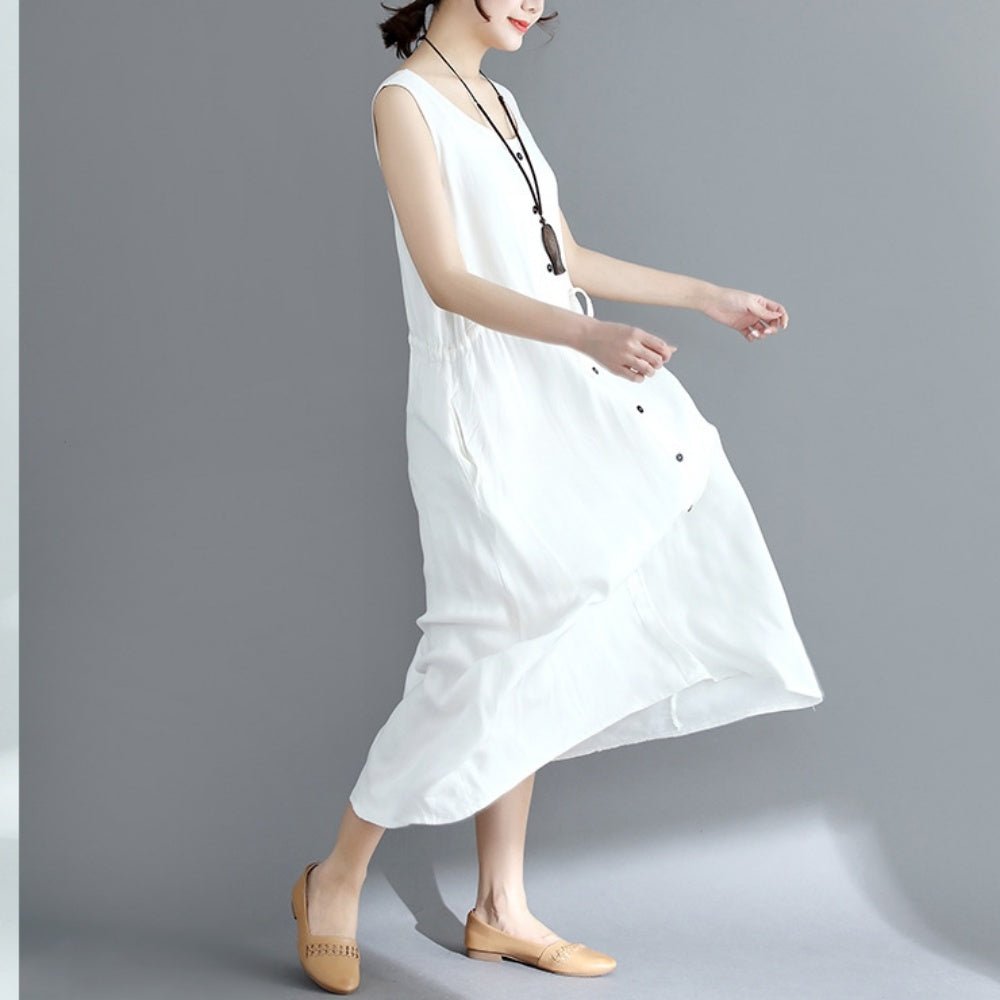 フロントボタンノースリーブマキシワンピース - Millennial Generation