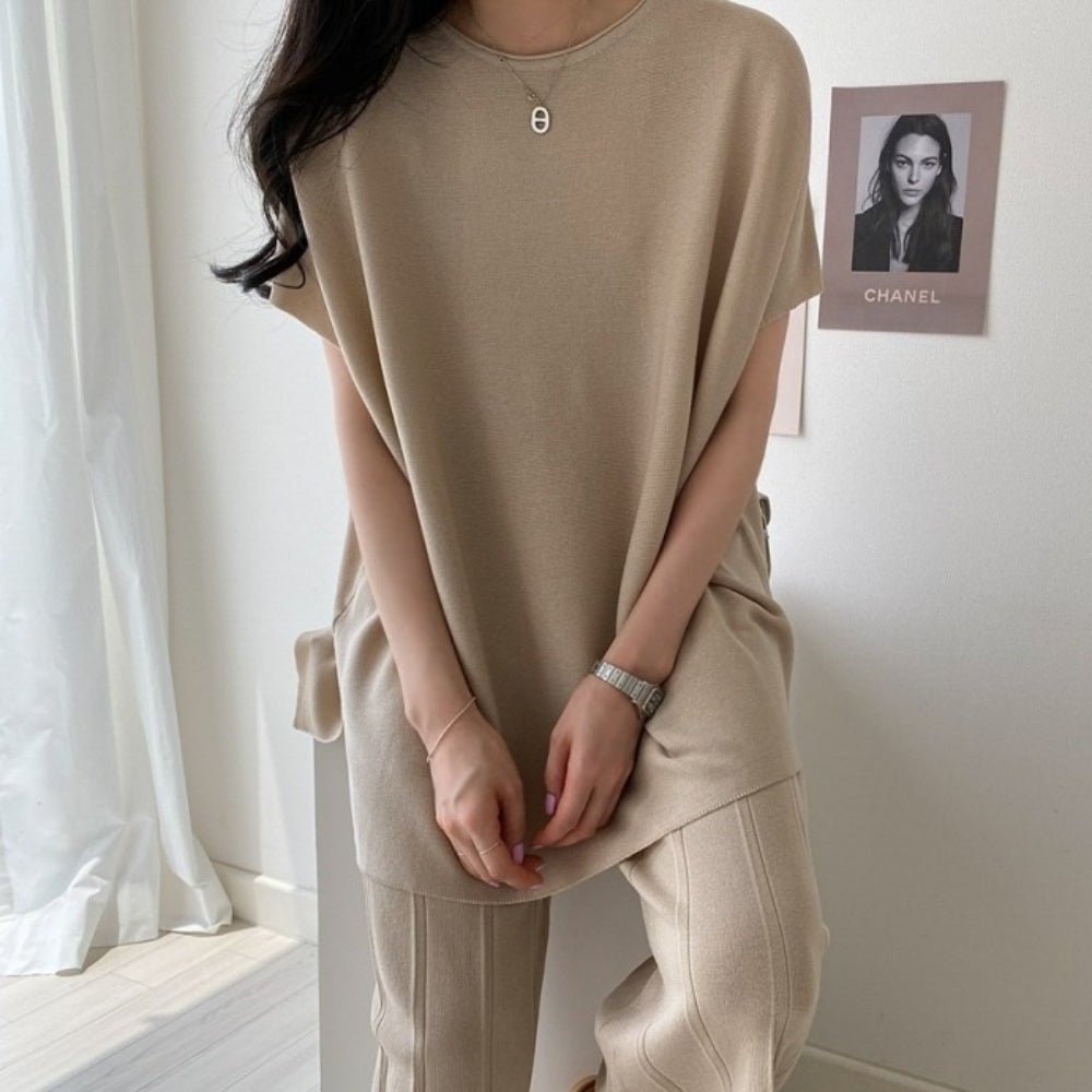 サマーニットプリーツパンツセットアップ｜オフィスカジュアル