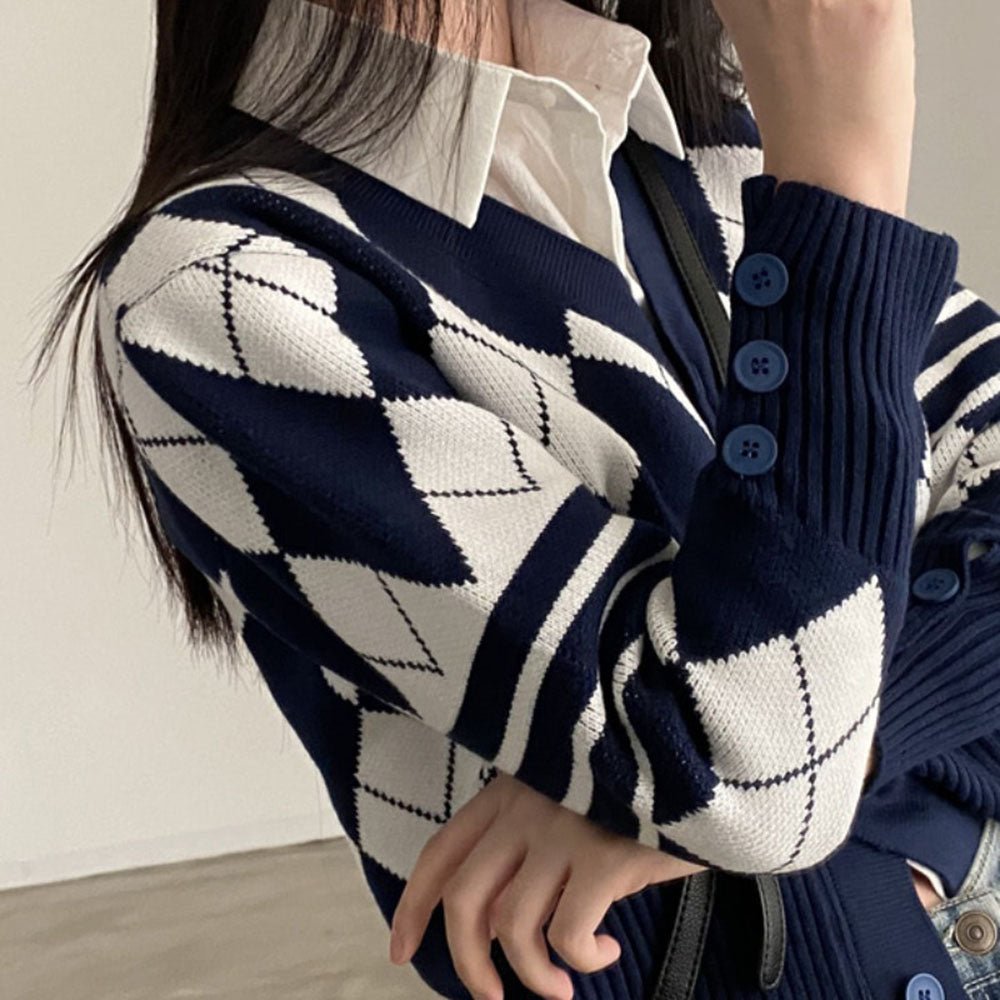 アーガイルニットカーディガン｜オフィスカジュアル レディース 通販