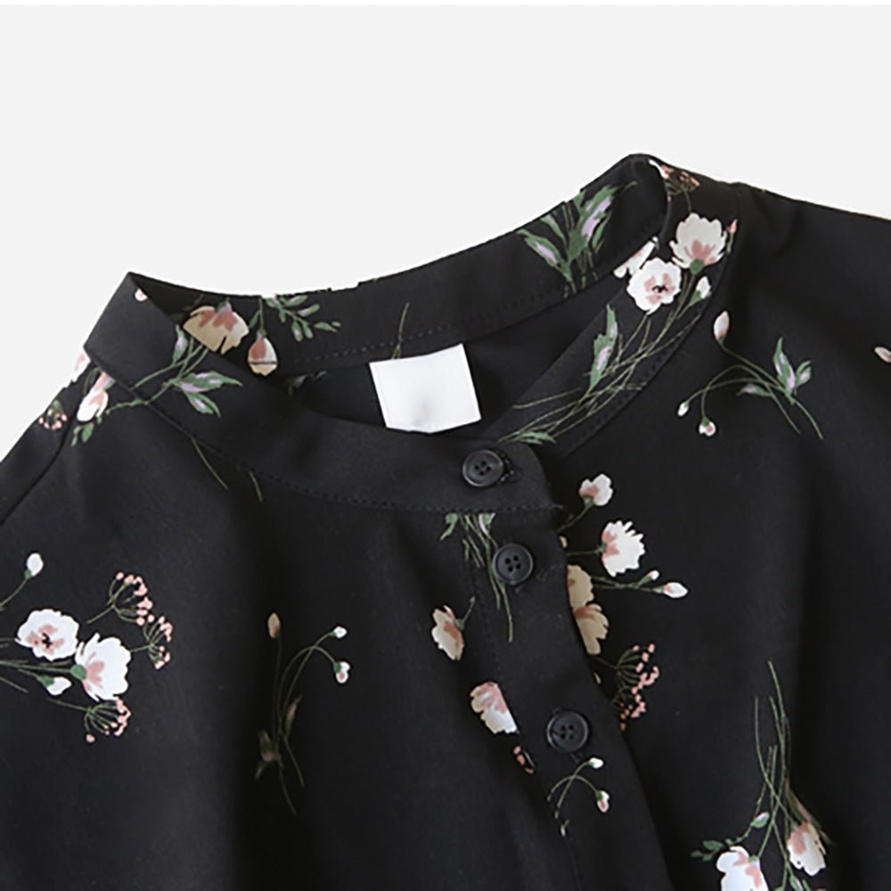 花柄ノーカラーシャツワンピース - Millennial Generation