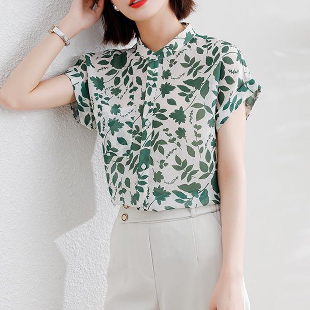 爽やか総柄バンドカラートップス｜オフィスカジュアル レディース 通販【ミレジェネ】