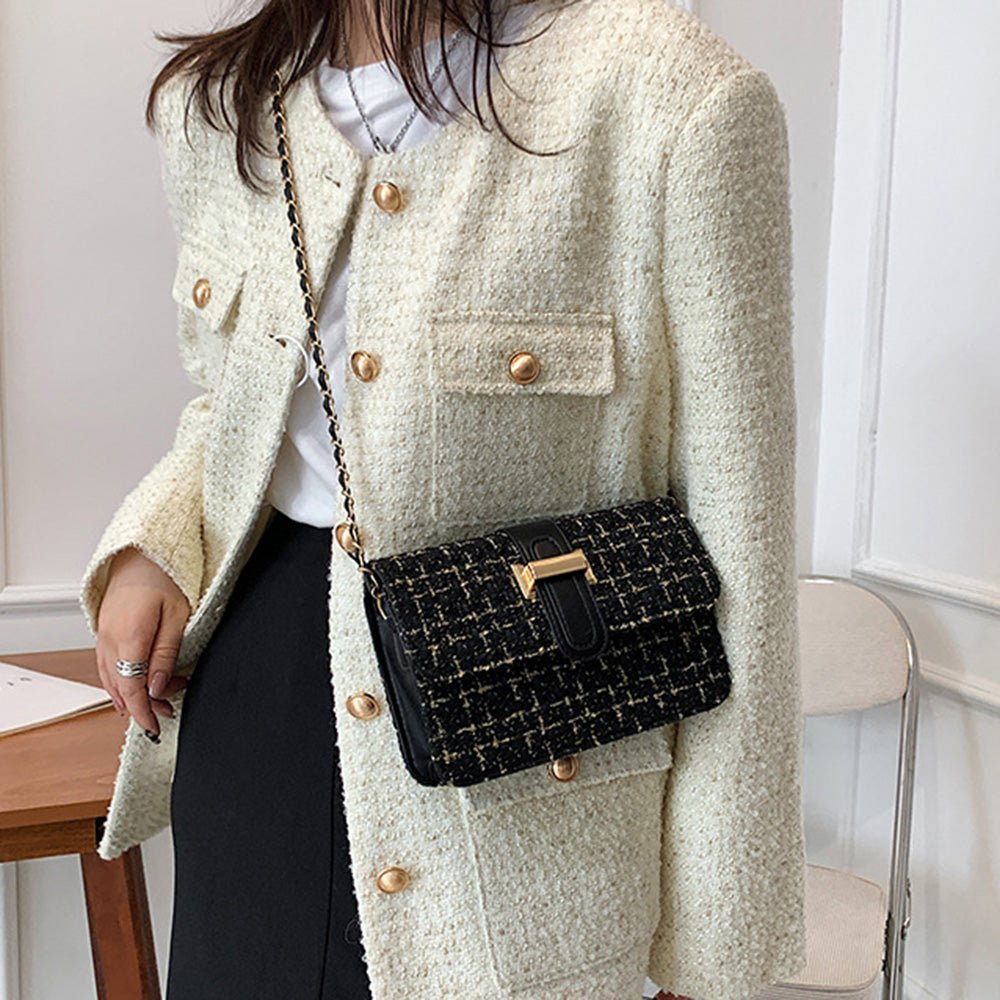 ツイードチェーンミニショルダーバッグ｜オフィスカジュアル