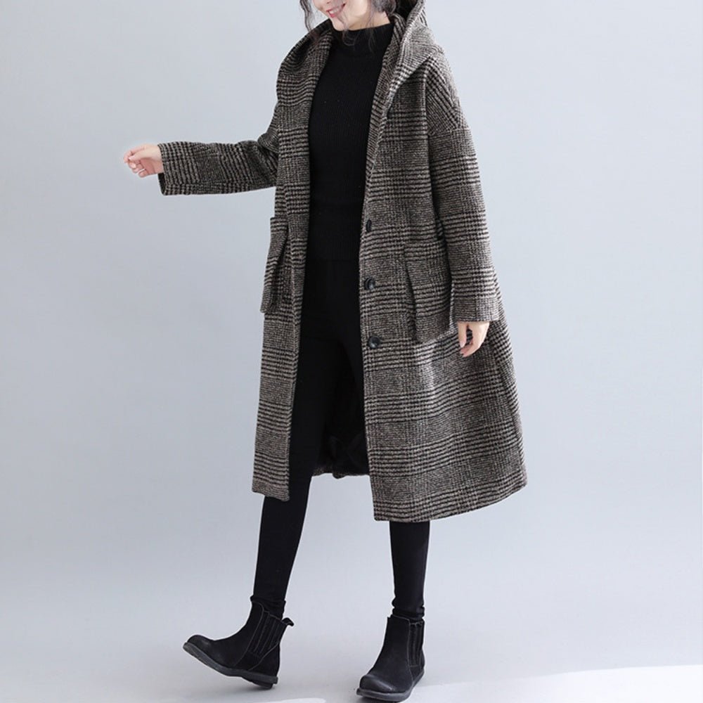 グレンチェックフード付きチェスターロングコート - Millennial Generation