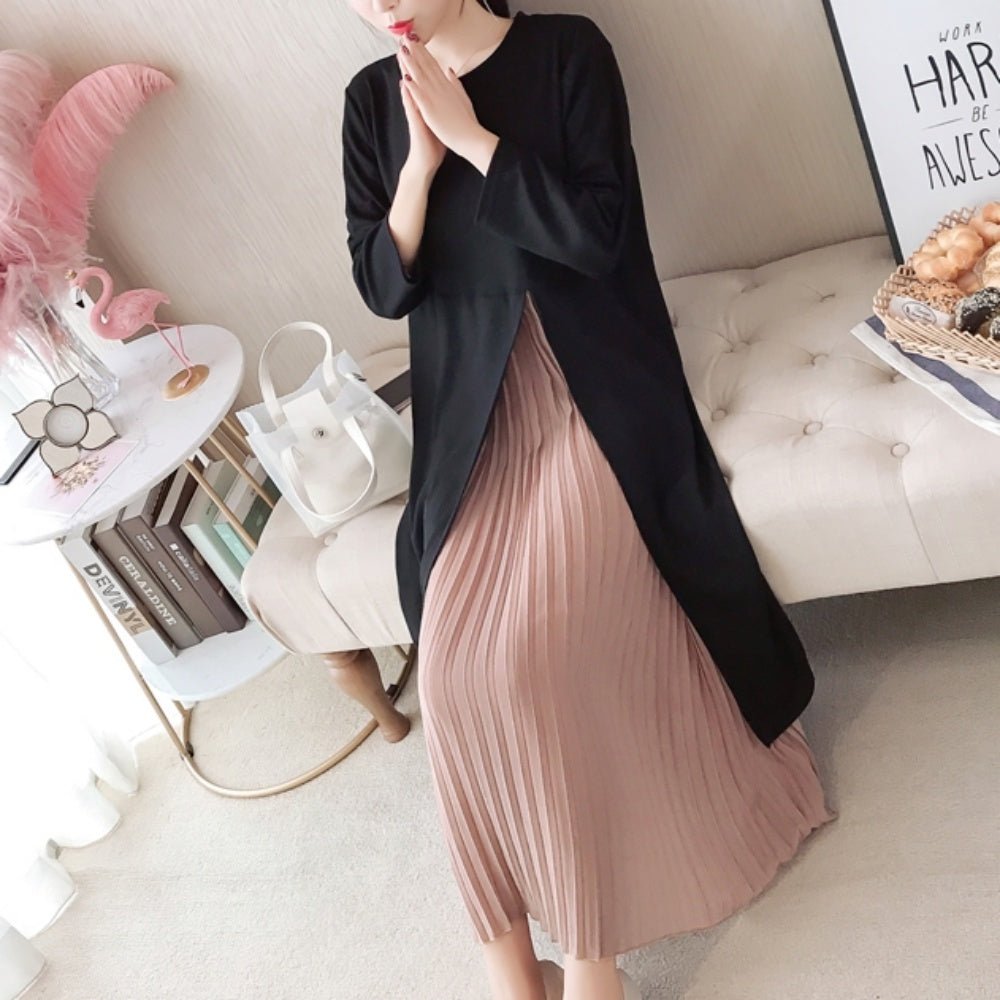 七分袖スリットプリーツワンピース - Millennial Generation