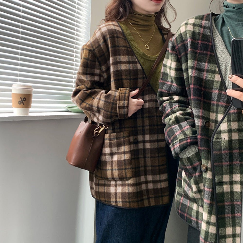 チェックジャケット　ノーカラー　〈limited〉Check Jacket タータンチェック ジャケット L 緑×紺 / ノーカラージャケット