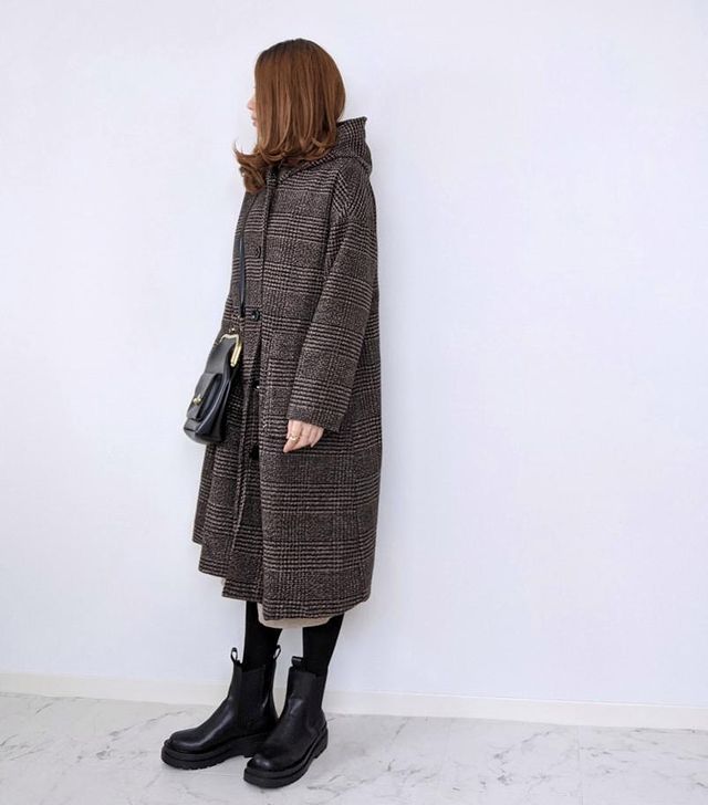 グレンチェックフード付きチェスターロングコート｜オフィスカジュアル レディース 通販【ミレジェネ】