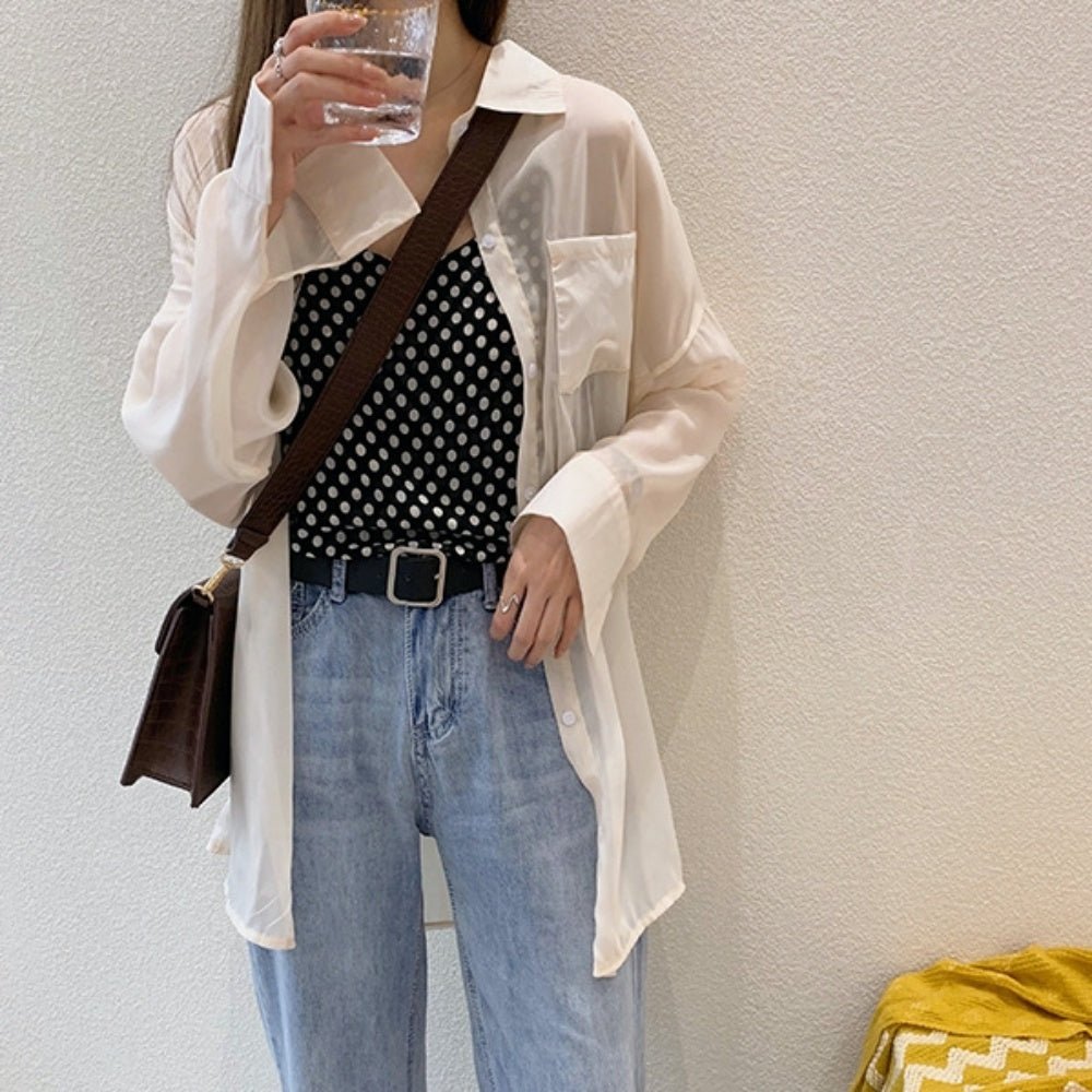シャーベットカラー長袖シアーロングシャツ - Millennial Generation