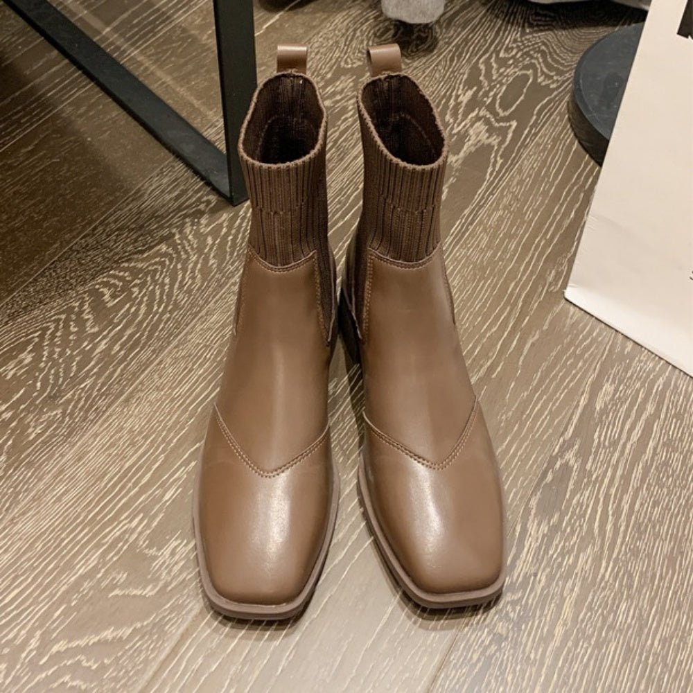 リブニットPUコンビショートブーツ｜オフィスカジュアル レディース