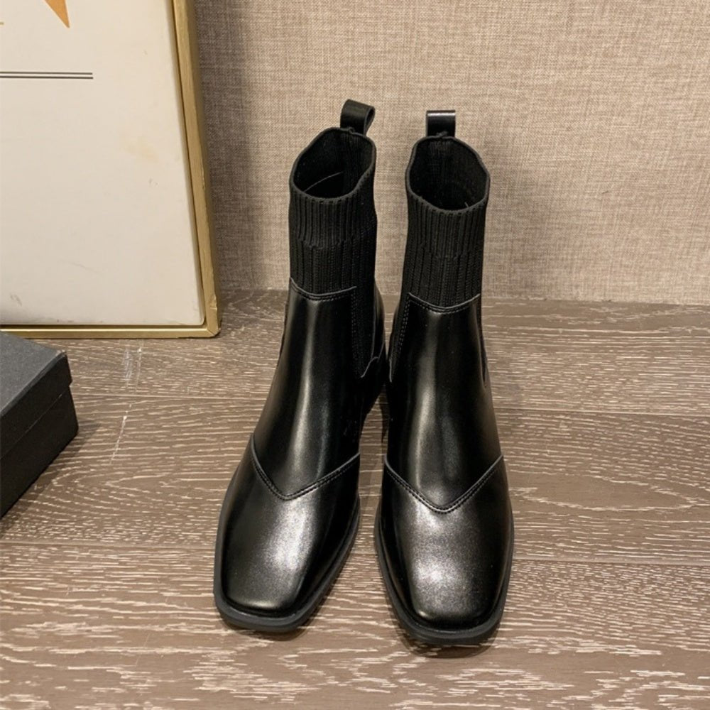 PG♡リブニットショートブーツ22.5 リブニットPUコンビショートブーツ｜オフィスカジュアル レディース