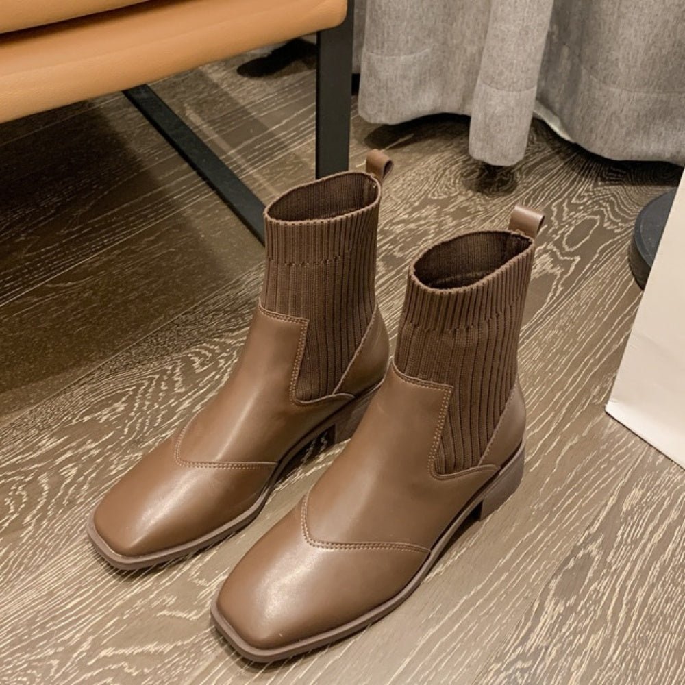 PG♡リブニットショートブーツ22.5 リブニットPUコンビショートブーツ｜オフィスカジュアル レディース