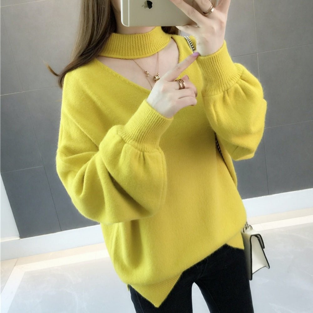 おしゃれVネックランタンスリーブニット