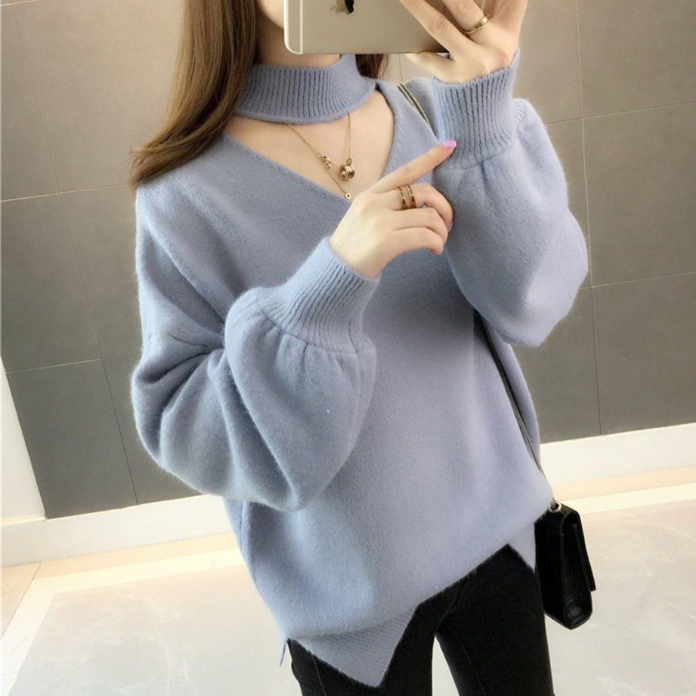 おしゃれVネックランタンスリーブニット