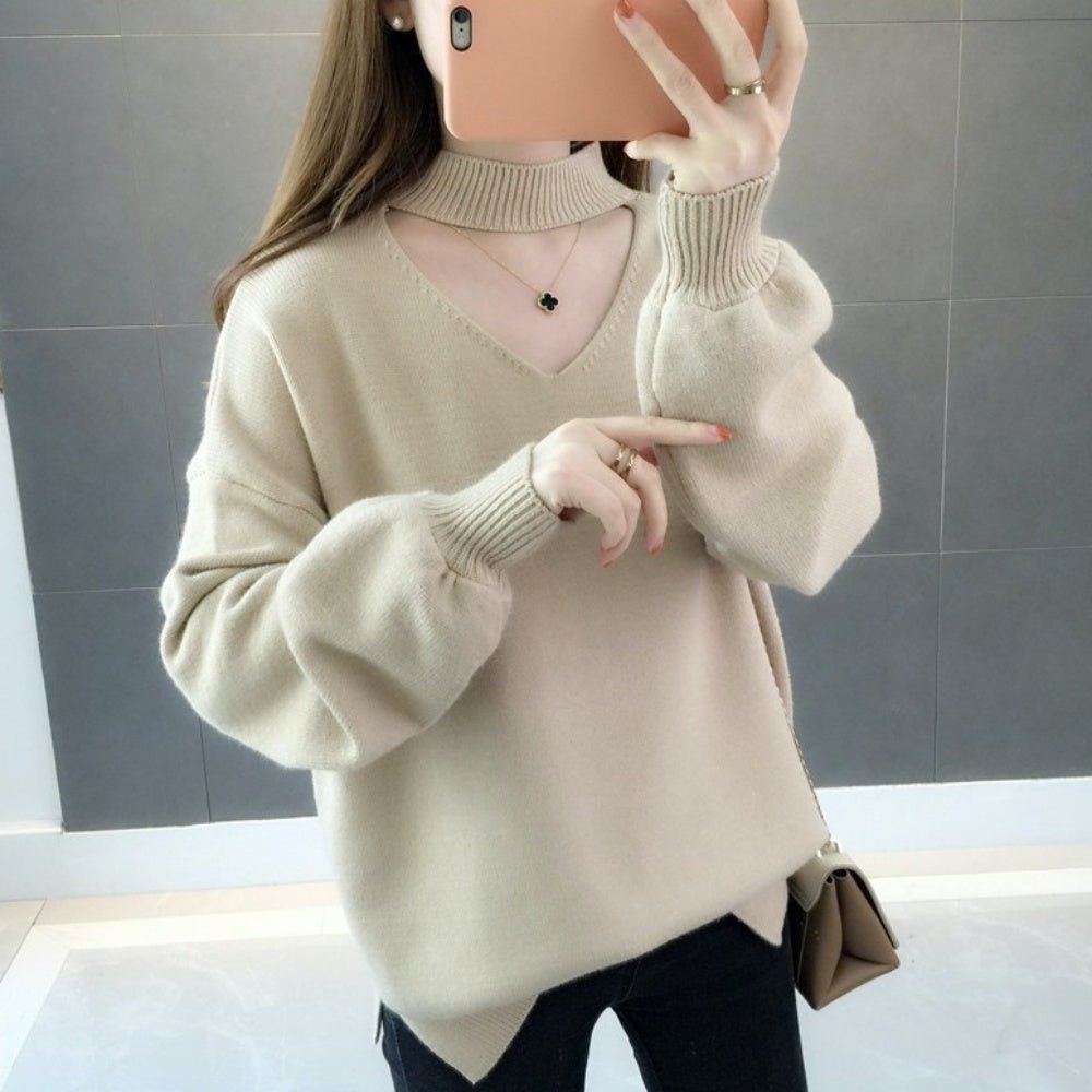 おしゃれVネックランタンスリーブニット