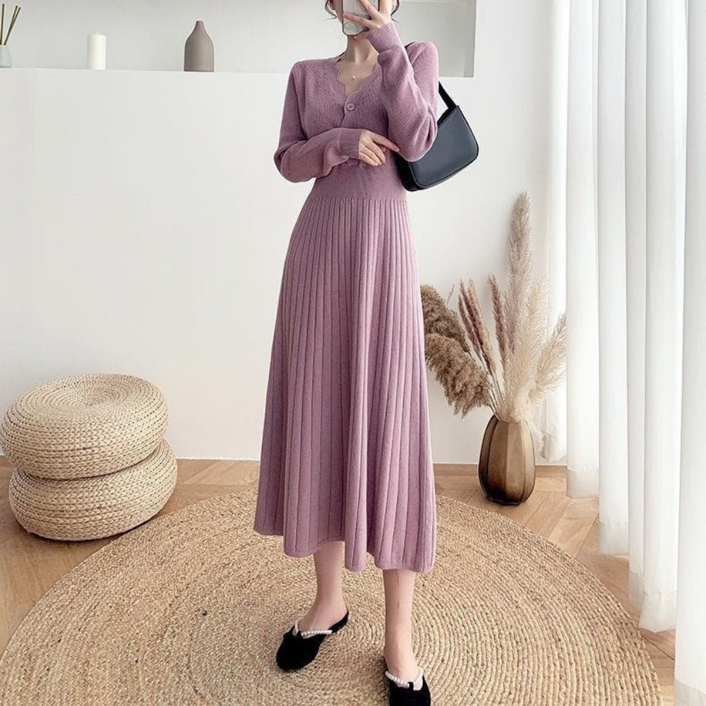 【Karen Millen】ワイドVネックカラー ニットワンピース スクエアネック 配色ニットワンピース｜JENNE(ジェンヌ)公式通販