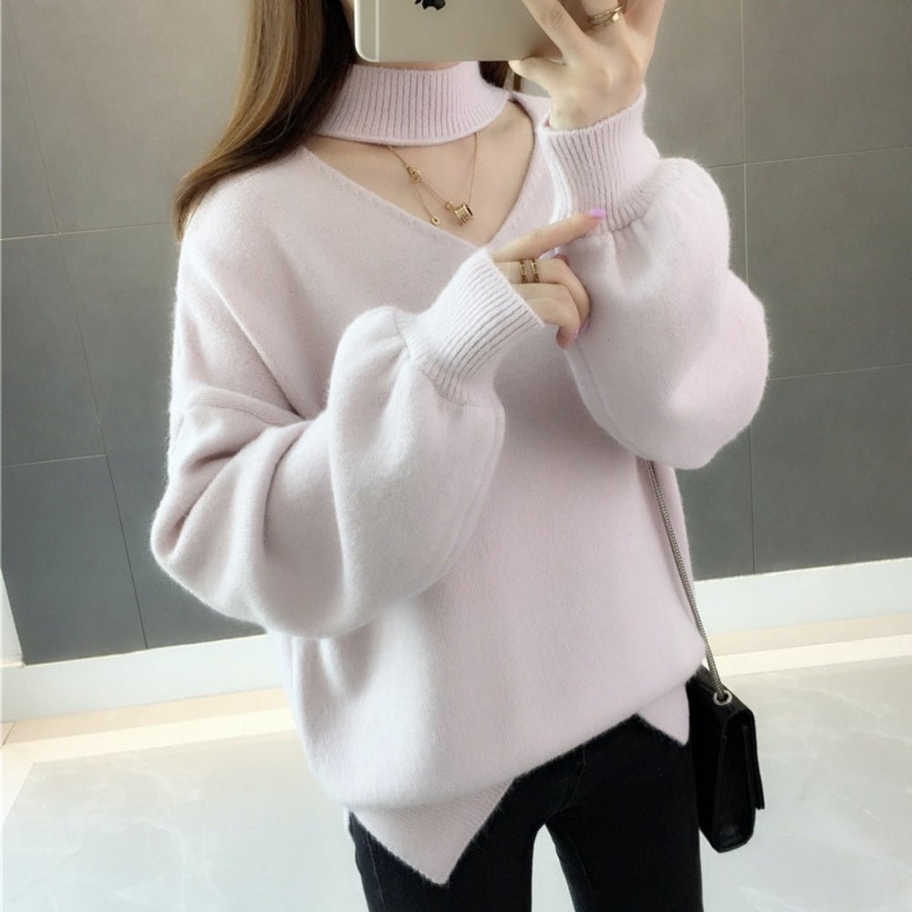 おしゃれVネックランタンスリーブニット