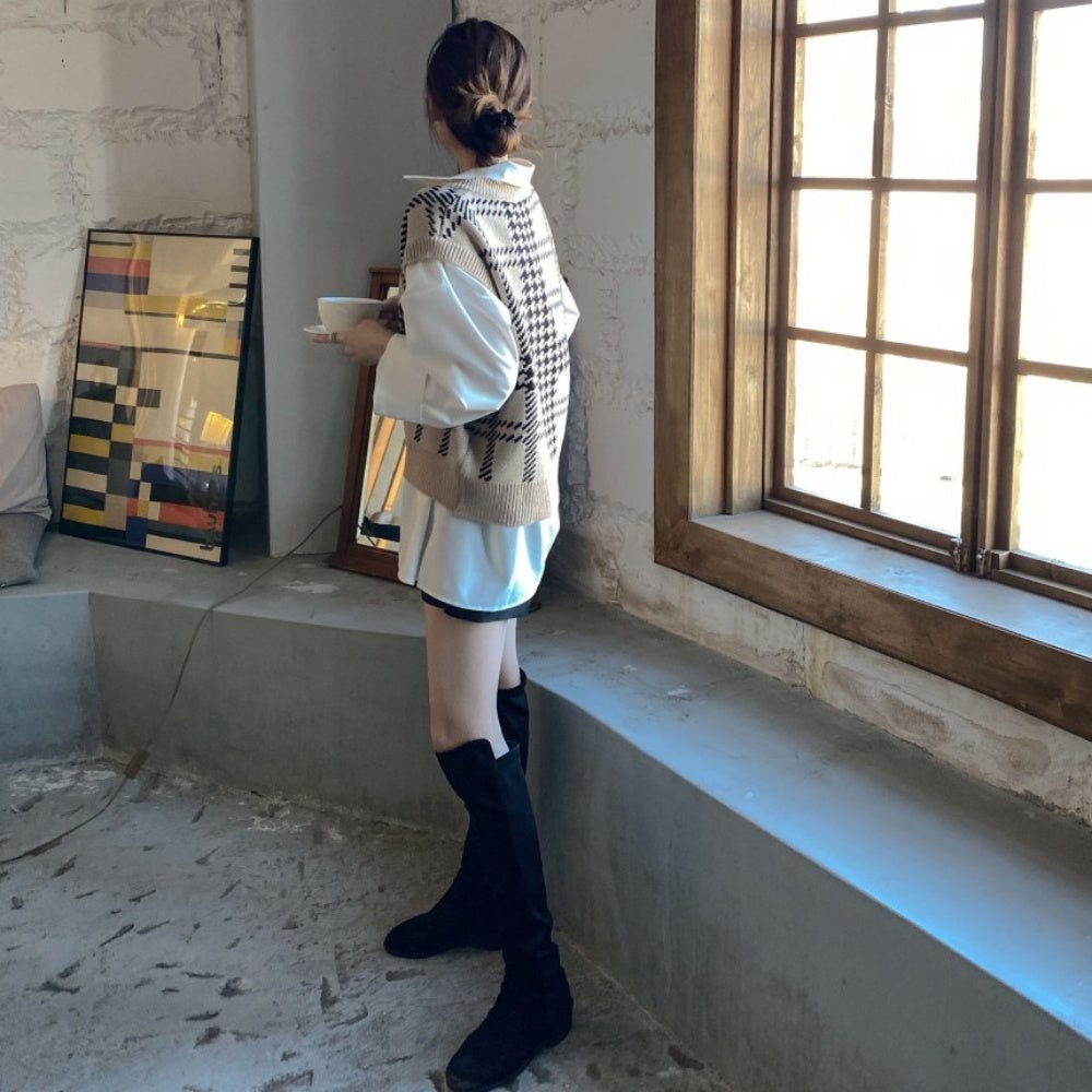千鳥柄Vネックニットベスト