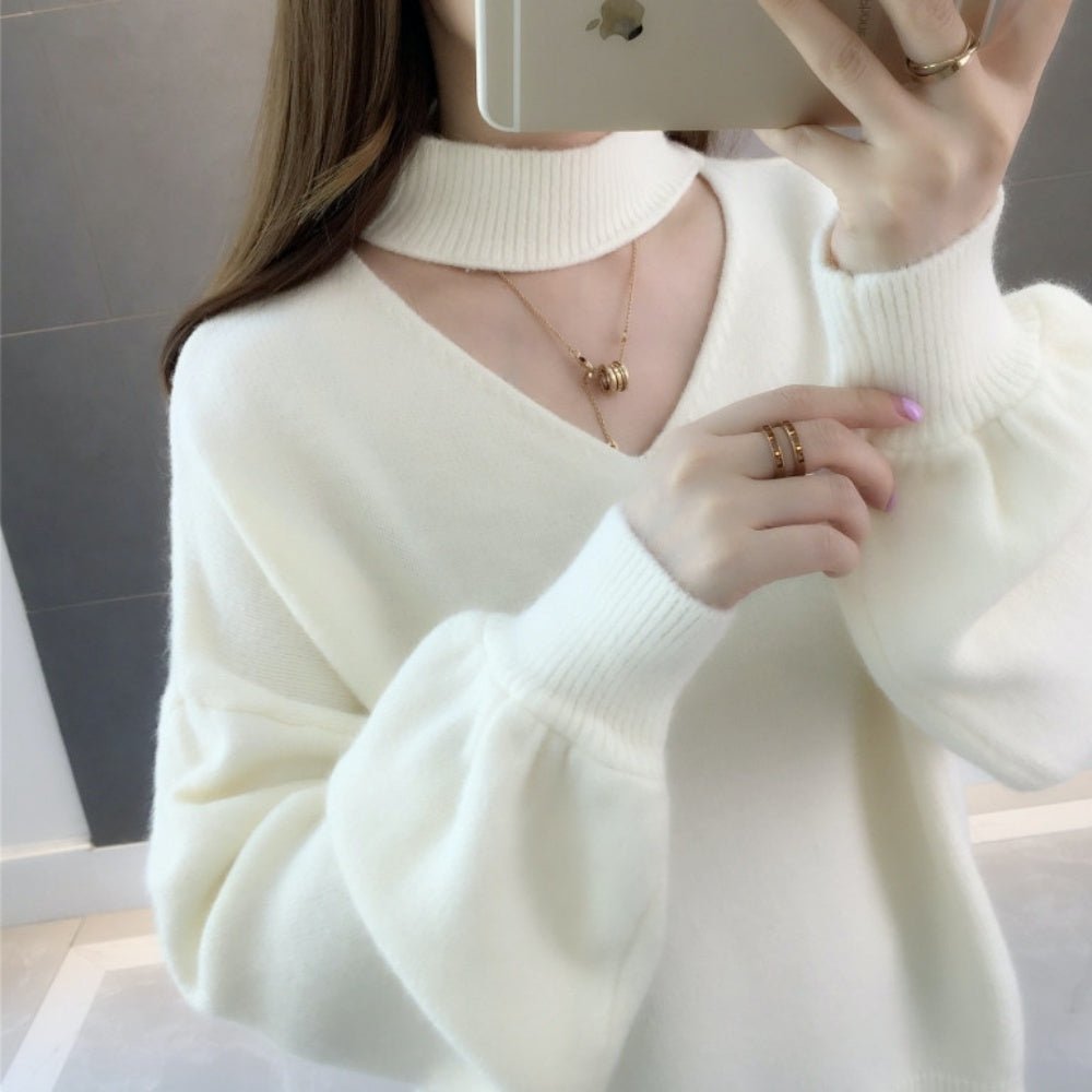 おしゃれVネックランタンスリーブニット