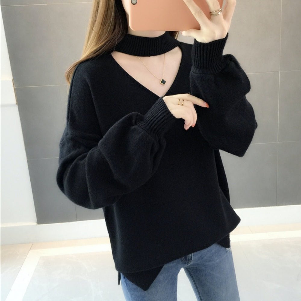 おしゃれVネックランタンスリーブニット