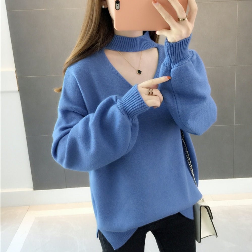 おしゃれVネックランタンスリーブニット
